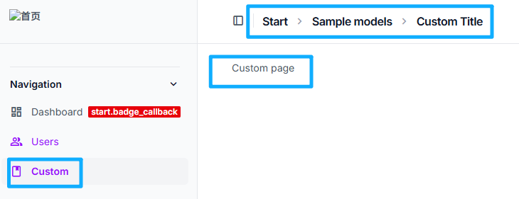 Custom page and sidebar menu